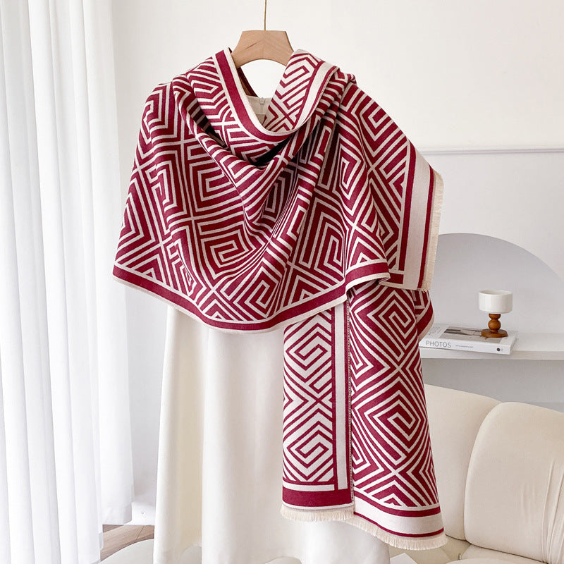 Women's Thickened Warm Office Cloak, Dual-use Wool Blanket, Plaid Cloak