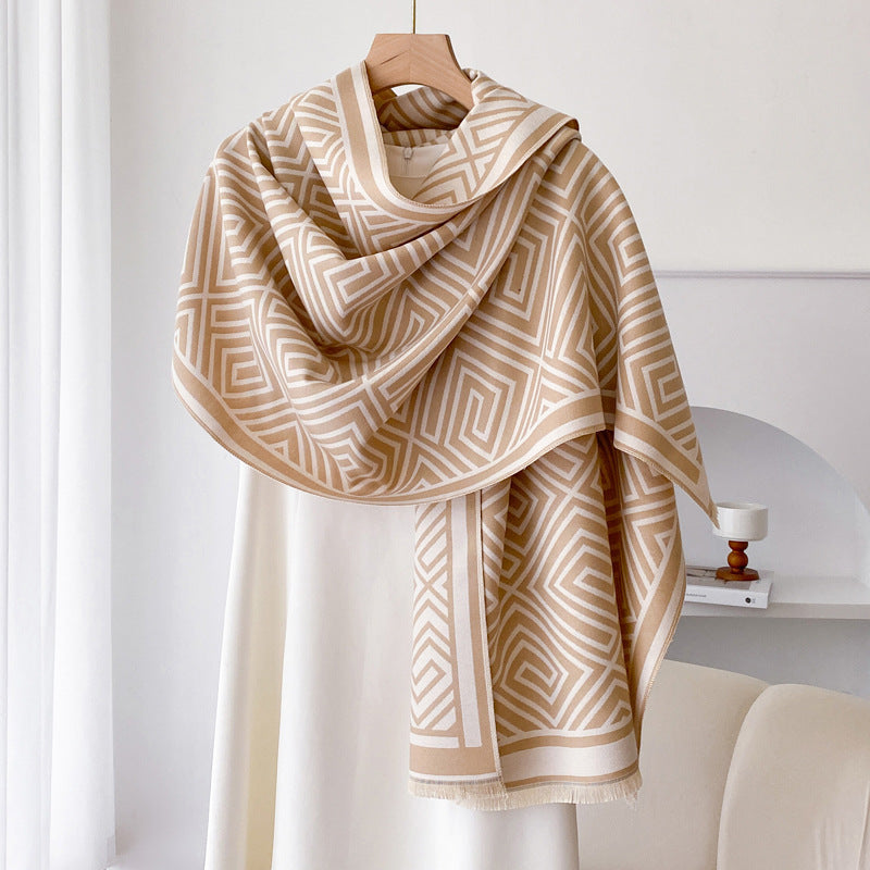 Women's Thickened Warm Office Cloak, Dual-use Wool Blanket, Plaid Cloak