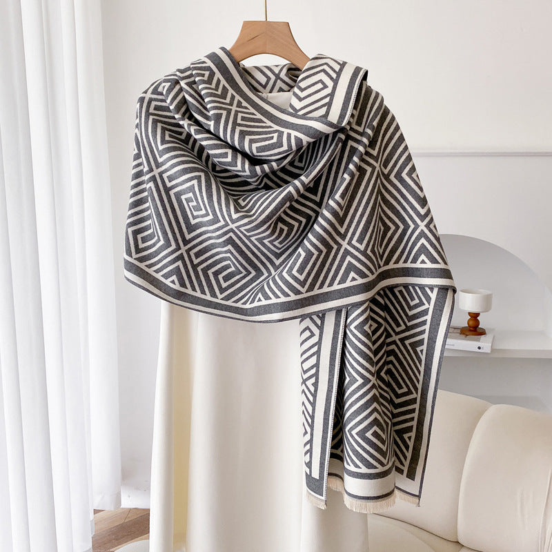 Women's Thickened Warm Office Cloak, Dual-use Wool Blanket, Plaid Cloak