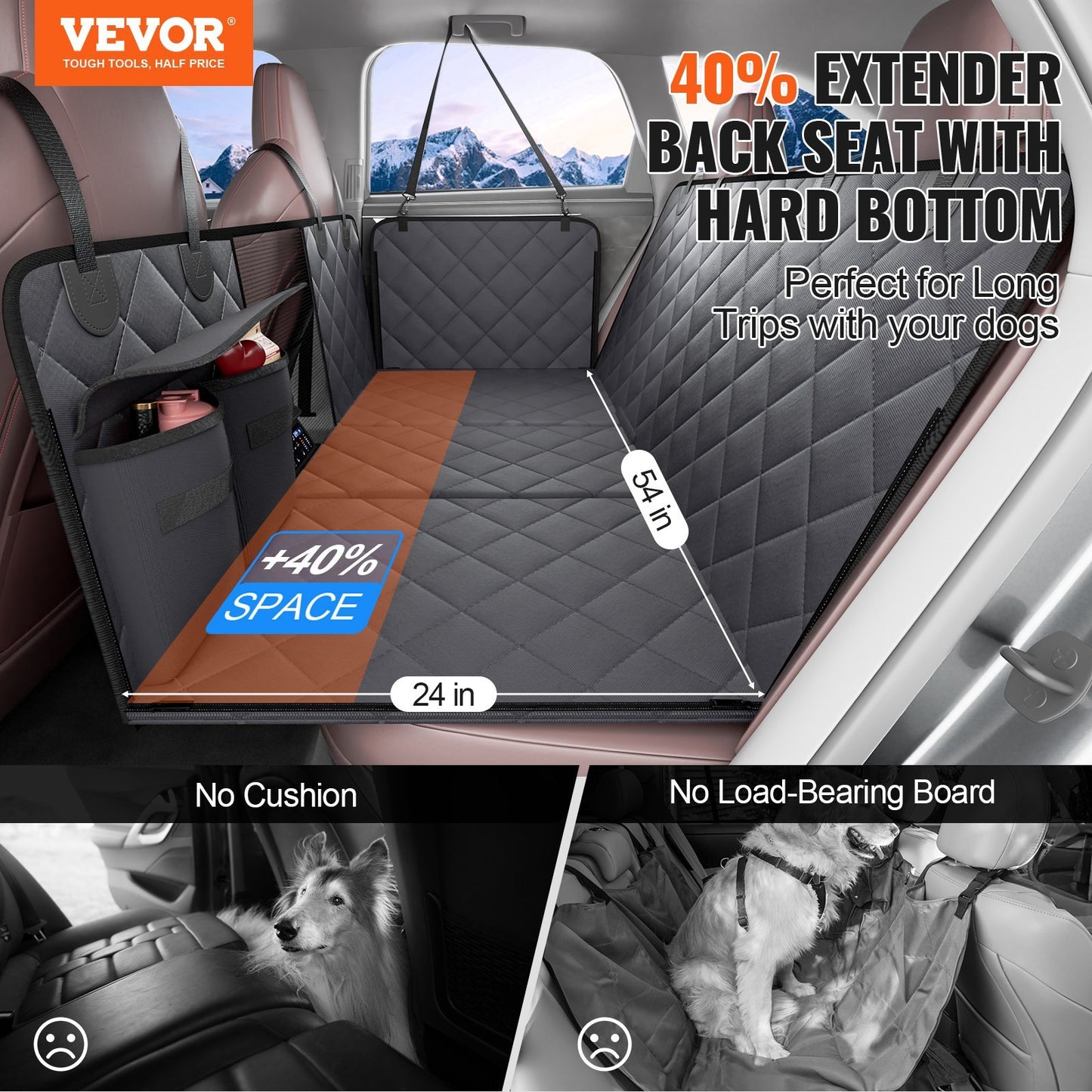 54 X 24 Dog Car Seat Cover for Back Seat, Waterproof Back Seat Extender for Dogs with Hard Bottom, Easy to Use and Clean